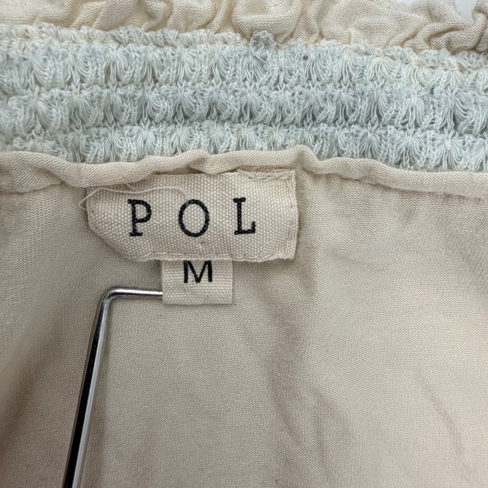 POL Tunic Top Womens Medium Beige SMT2076 Mixed Media Waffle Knit Boho Ruffle - Picture 3 of 6